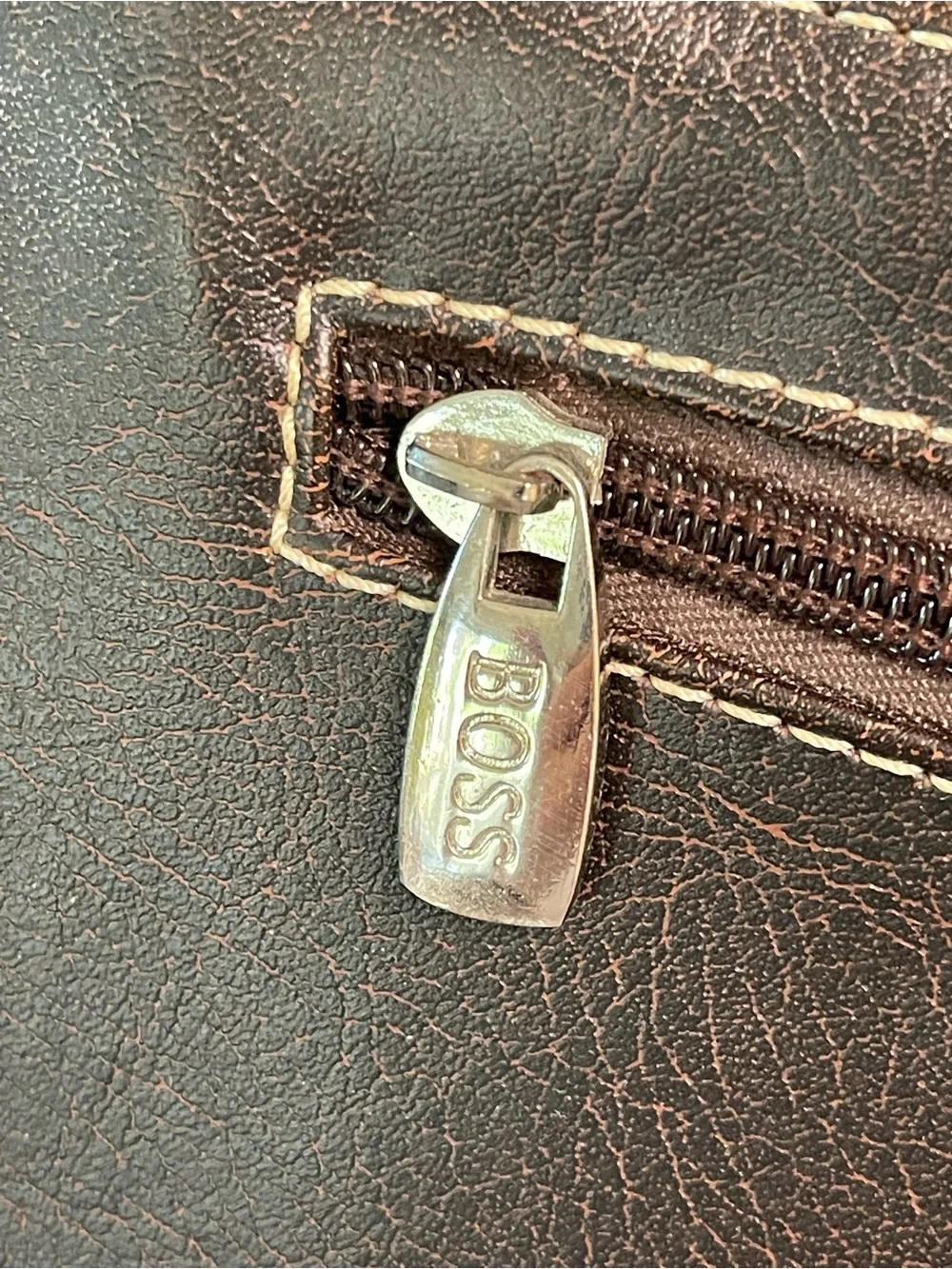 BOSS Brown Leather Briefcase with Shoulder Strap